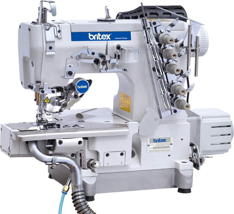 Direct drive high-speed Cylinder-bed interlock sewing machine with LEFT SIDE CUTTER and auto trimmer - Brand: Britex, Model: BR-600-35AB/UT