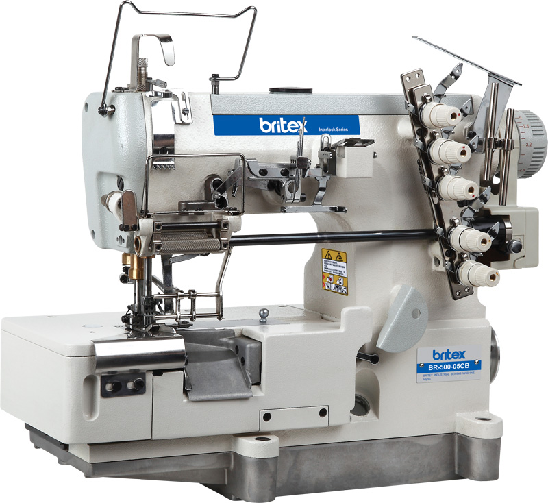 Elastic Lace Attaching Direct Drive Flat bed interlock sewing machine with Edge Trimming - Model: BR-500D-05CB.